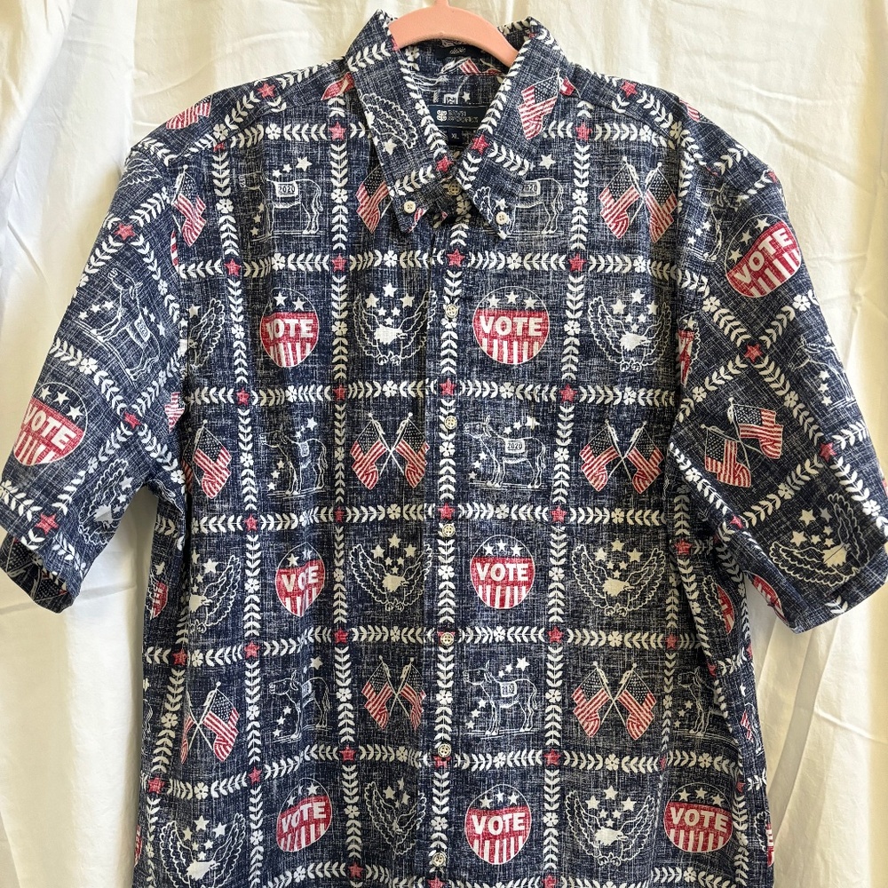 Reyn Spooner  VOTE Democrat 2020 Election Edition, Hawaiian Shirt Blue XL NWOT
